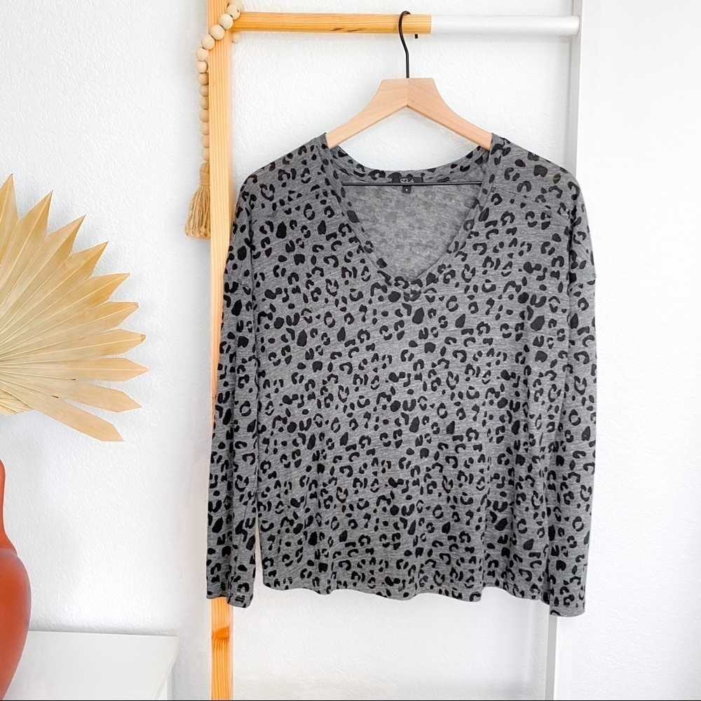 Rails Linen Long Sleeve Top Shirt Gray Sami Charcoal Leopard V-neck Sweater - Picture 4 of 12